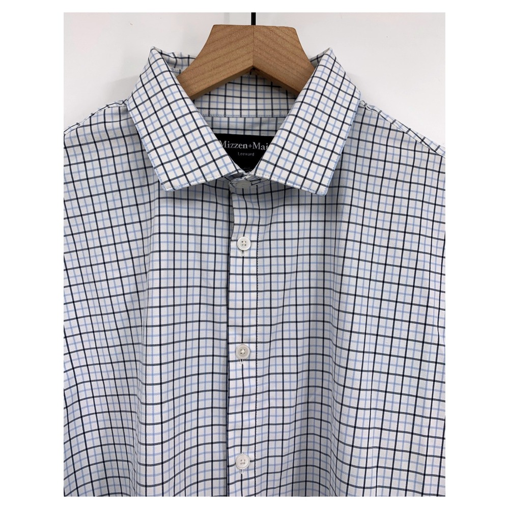 Mizzen+Main Shirt Mens Large Blue Check Leeward Performance Stretch Classic Fit